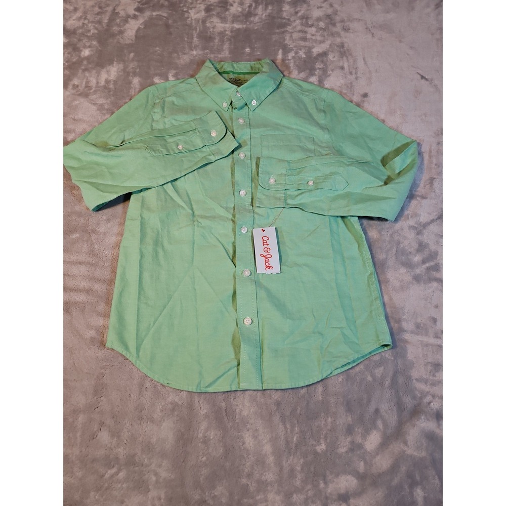 Cat & Jack Boys Green Long Sleeve Button Down Oxford Shirt Size L 10/12 NWT